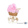 Poussettes de Poupée en Osier Naturel Rose à Carreaux
