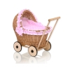 Poussettes de Poupée en Rotin Naturel Rose à Pois