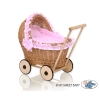 Poussettes de Poupée en Rotin Naturel Rose à Pois