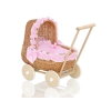 Poussettes de Poupée en Rotin Naturel Rose Blanc à Pois