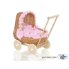 Poussettes de Poupée en Rotin Naturel Rose Blanc à Pois