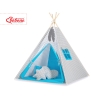 Set Tipi pour Enfant avec Tapis de Sol et Plumes Décoratives Gris Turquoise à Carreaux