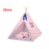 Tipi pour Enfant avec Tapis de Sol et Plumes Décoratives Bleu Rose Gris étoiles