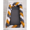 Tour de Lit Bébé Tressé 360cm Anti-chocs Blanc Anthracite Miel
