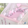 Tour de Lit Bébé Tressé 360cm Anti-chocs Rose Blanc Gris