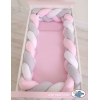 Tour de Lit Bébé Tressé 360cm Anti-chocs Rose Blanc Gris