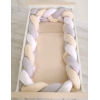 Tour de Lit Bébé Tressé Extra Long 3,6m Blanc Gris Beige