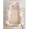 Tour de Lit Bébé Tressé Extra Long 3,6m Blanc Gris Beige