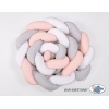 Tour de Lit Bébé Tressé Extra Long 3,6m Blanc Gris Rose Poudré