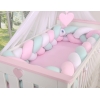 Tour de Lit Bébé Tressé Extra Long 3,6m Menthe Rose Blanc