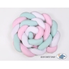 Tour de Lit Bébé Tressé Extra Long 3,6m Menthe Rose Blanc