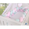 Tour de Lit Bébé Tressé Extra Long 3,6m Menthe Rose Blanc