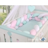 Tour de Lit Bébé Tressé Extra Long 3,6m Menthe Rose Blanc