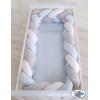 Tour de Lit Bébé Tressé XXL Blanc Gris Bleu