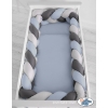 Tour de Lit Bébé Tressé XXL Gris Anthracite Bleu Pastel