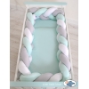 Tour de Lit Tressé pour Bébé 3,6m Menthe Blanc Gris