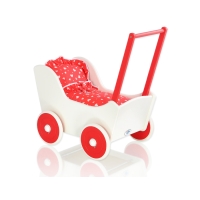 Landau en bois pour poupée Blanc et Rouge