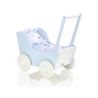Landau en bois pour poupée Bleu