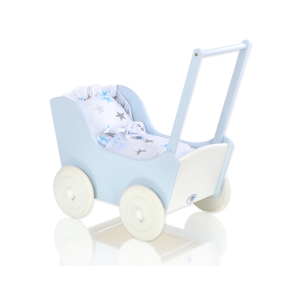 Landau en bois pour poupée Bleu