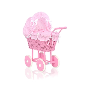 Landau  de poupée en osier fuchsia