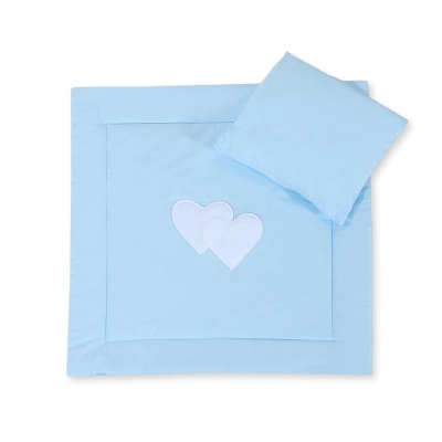 2 Pièces Coussin et Couverture pour Landau Bébé Bleu Cœurs