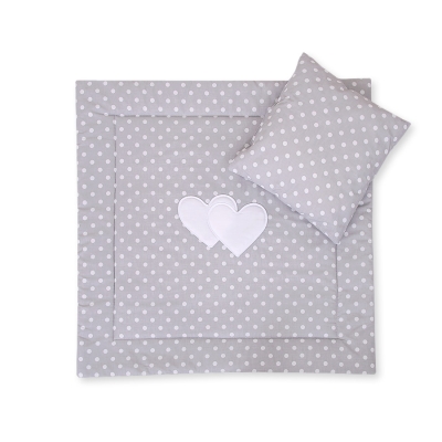 2 Pièces Coussin et Couverture pour Landau Bébé Gris à Pois Cœurs