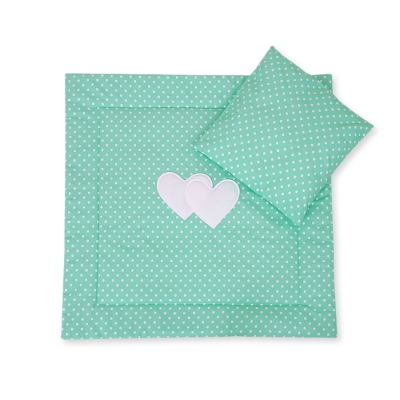 2 Pièces Coussin et Couverture pour Landau Bébé Menthe à Pois Cœurs