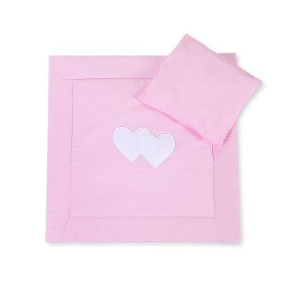 2 Pièces Coussin et Couverture pour Landau Bébé Rose Cœurs