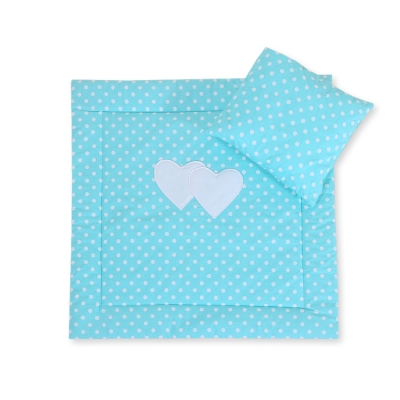 2 Pièces Coussin et Couverture pour Landau Bébé Turquoise à Pois Cœurs