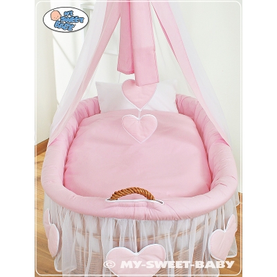 4 pcs Ensemble Linge pour Berceau de Bébé Rose à Coeurs
