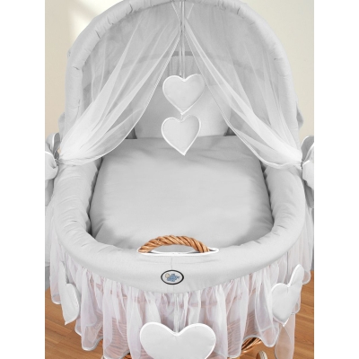 Linge pour bereceau Bébé  en osier Gris Coeurs
