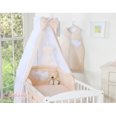 7 pcs Ensemble Linge Ciel Tour de Lit Bébé Beige à Pois Cœurs
