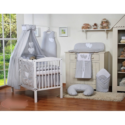 7 pcs Ensemble Linge Ciel Tour de Lit Bébé Gris Cœurs