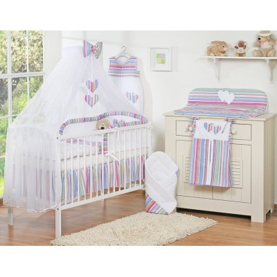 7pcs Ensemble Lit Bébé Ciel Tour de Lit Lila Rayures Cœurs