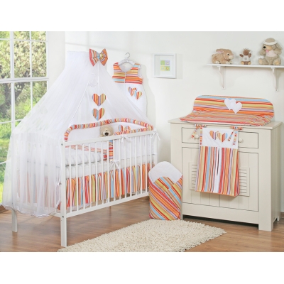 7pcs Ensemble Lit Bébé Ciel Tour de Lit Orange Rayures Cœurs
