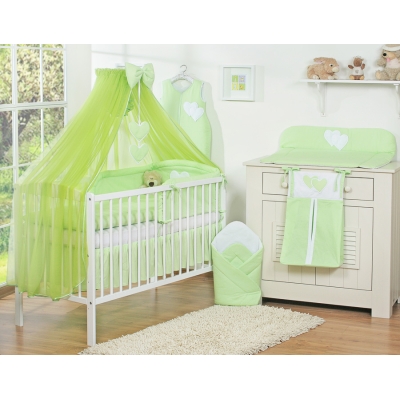 7pcs Ensemble Lit Bébé Ciel Tour de Lit Vert Cœurs