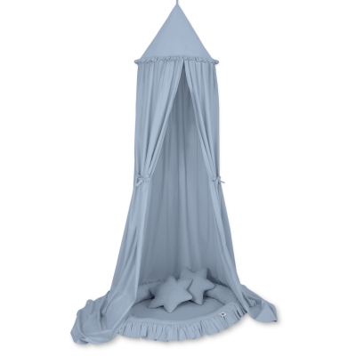 Baldaquin Suspendu + Nid à Volants + Oreillers Bleu Pastel
