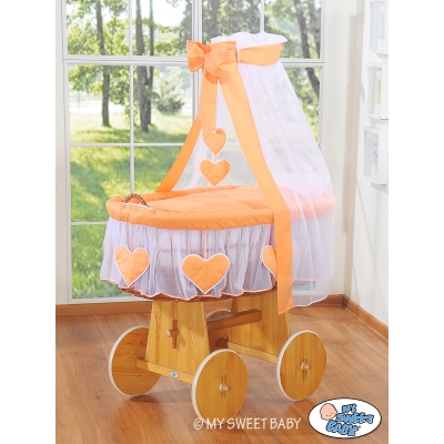 Berceau Bébé avec Voile en Osier Naturel, Sur Roulettes Amelie Pêche