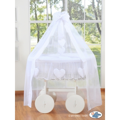 Berceau Bébé en Osier à Ciel avec Textile Blanc Amelie