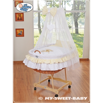 Berceau Bébé en Osier Complet à Ciel avec Textile Retombant Blanc Papillon