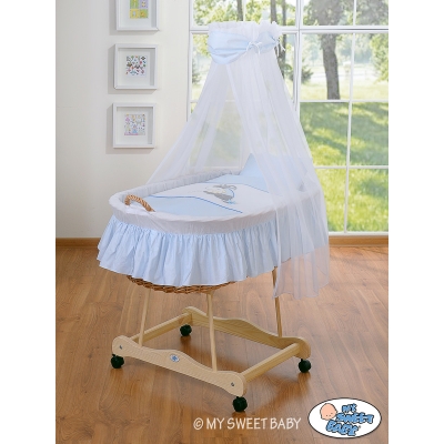 Berceau Bébé en Osier Complet à Ciel avec Textile Retombant Bleu Luca