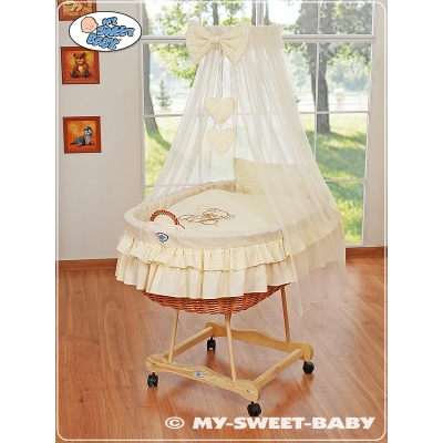 Berceau Bébé en Osier Complet à Ciel avec Textile Retombant Crème Papillon