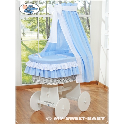 Berceau Bébé en Osier Complet avec Textile et Ciel Bleu Bellamy
