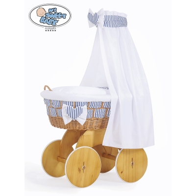Berceau Bébé Osier Complet Textile Ciel Roues Marina