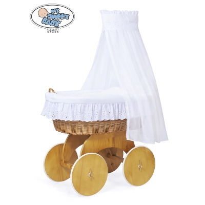 Berceau Bébé Osier Complet Textile Ciel Roues Sophia
