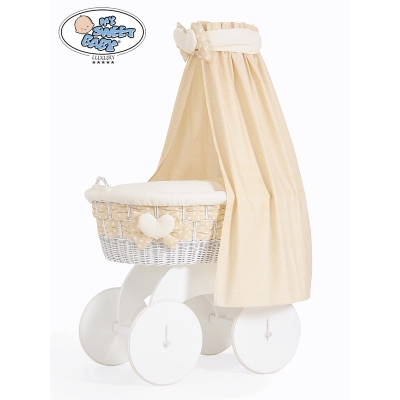 Berceau Bébé Osier Blanc Complet Textile Isabella Beige