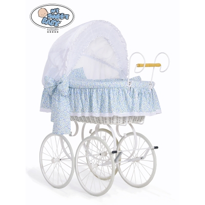 Berceau Bébé Osier Retro Blanc Bleu Jasmine