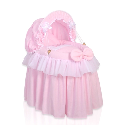 Berceau en Osier pour Poupées avec Capote Rose