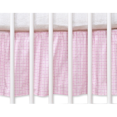 Cache-sommier Décoratif pour  Lit Bébé 70x140 cm Rose à Carreaux Cœurs