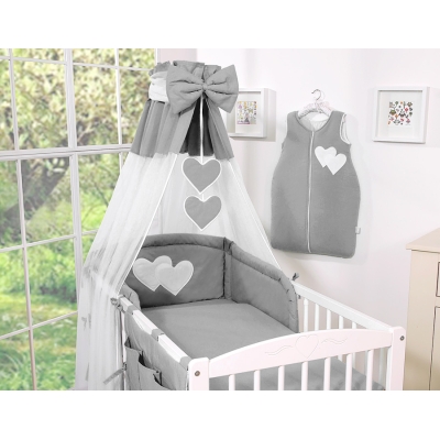 Ciel en Voile pour Lit de Bébé Anthracite Cœurs